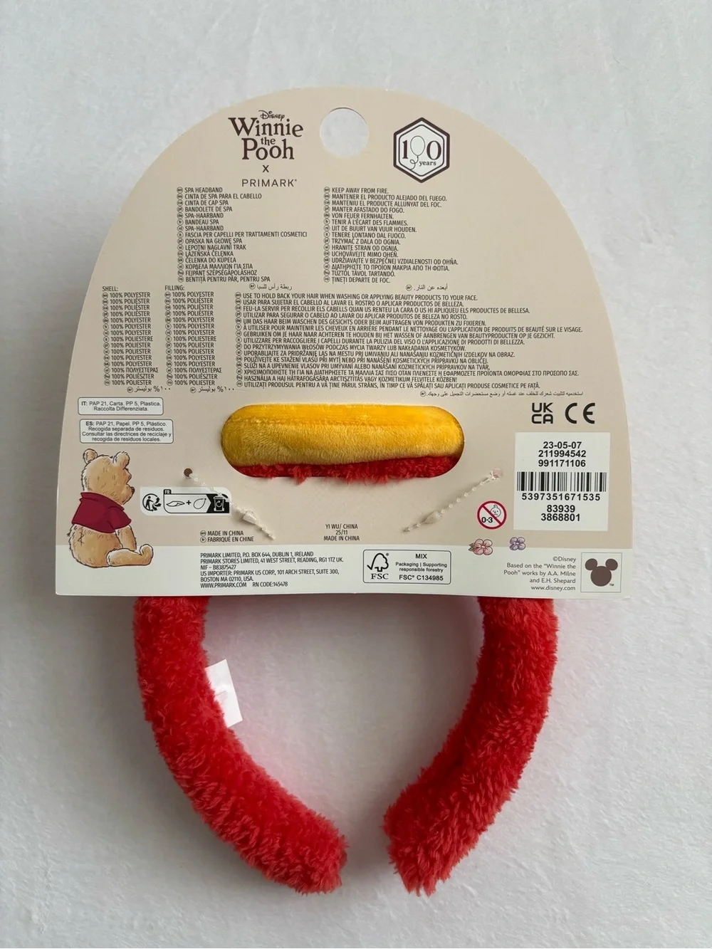 Disney Primark Winnie the Pooh Plush Spa Headband New